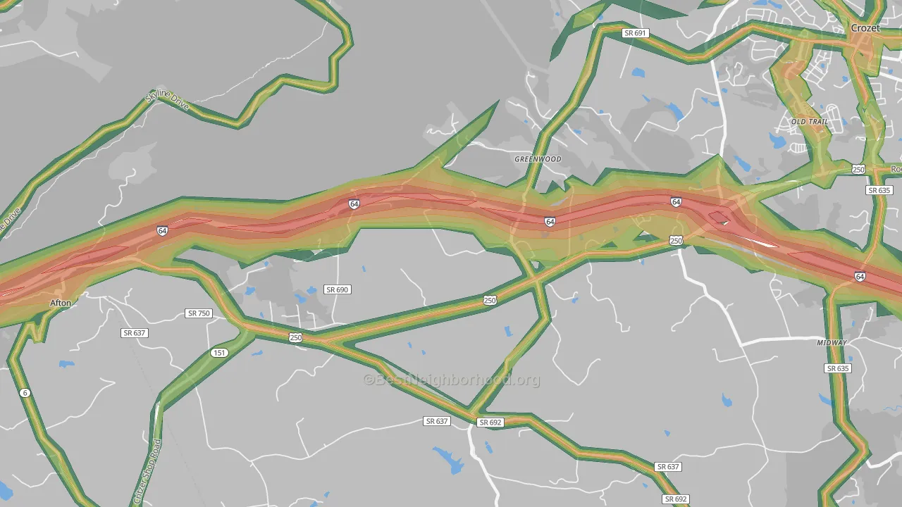 22943, VA Map of Noise Levels in 22943