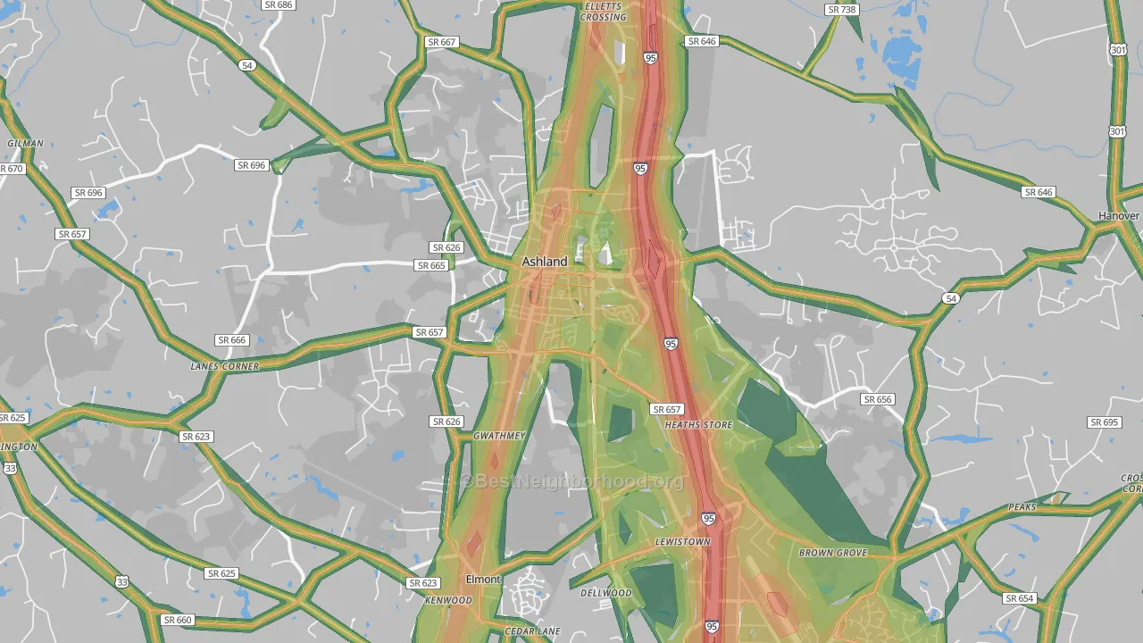 23005, VA Map of Noise Levels in 23005