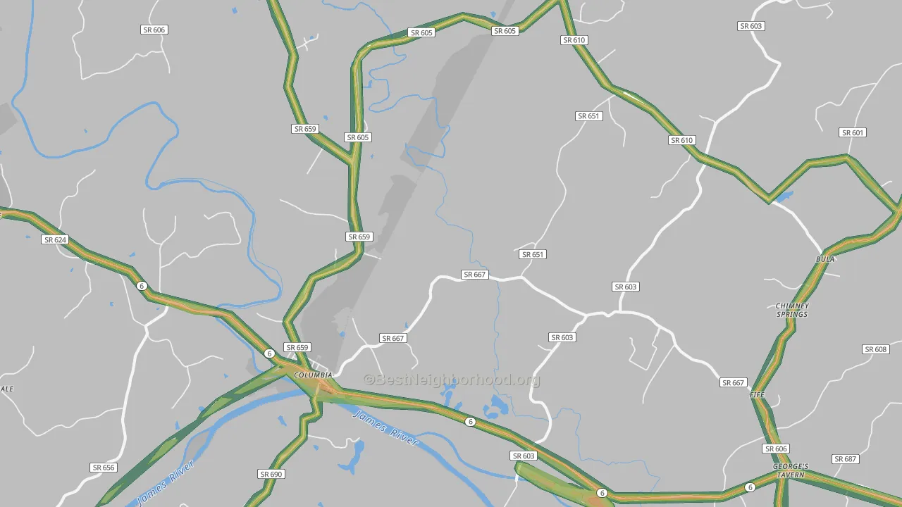 23038, VA Map of Noise Levels in 23038