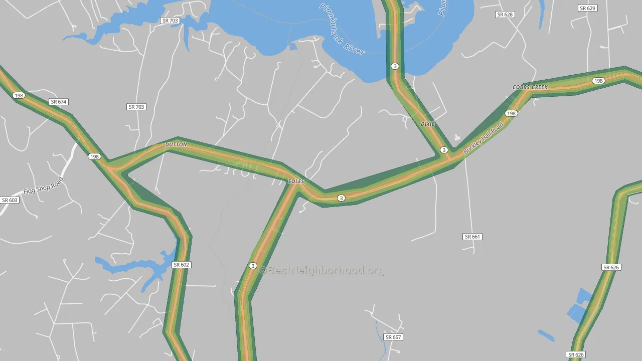23050, VA Map of Noise Levels in 23050