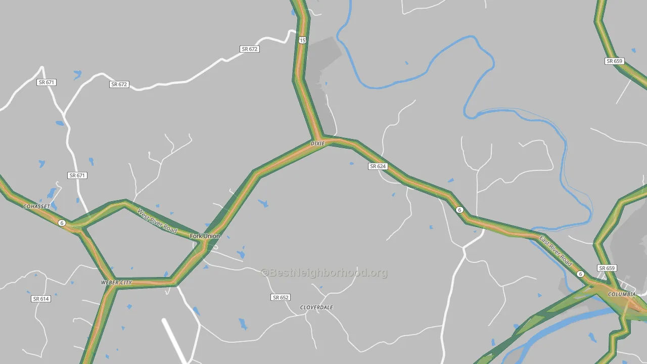 23055, VA Map of Noise Levels in 23055