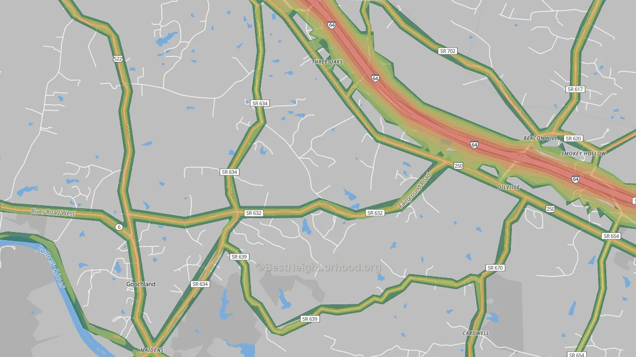 23102, VA Map of Noise Levels in 23102