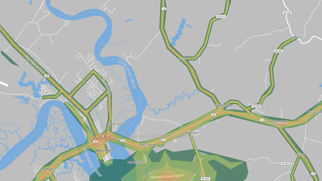 23110, VA Map of Noise Levels in 23110