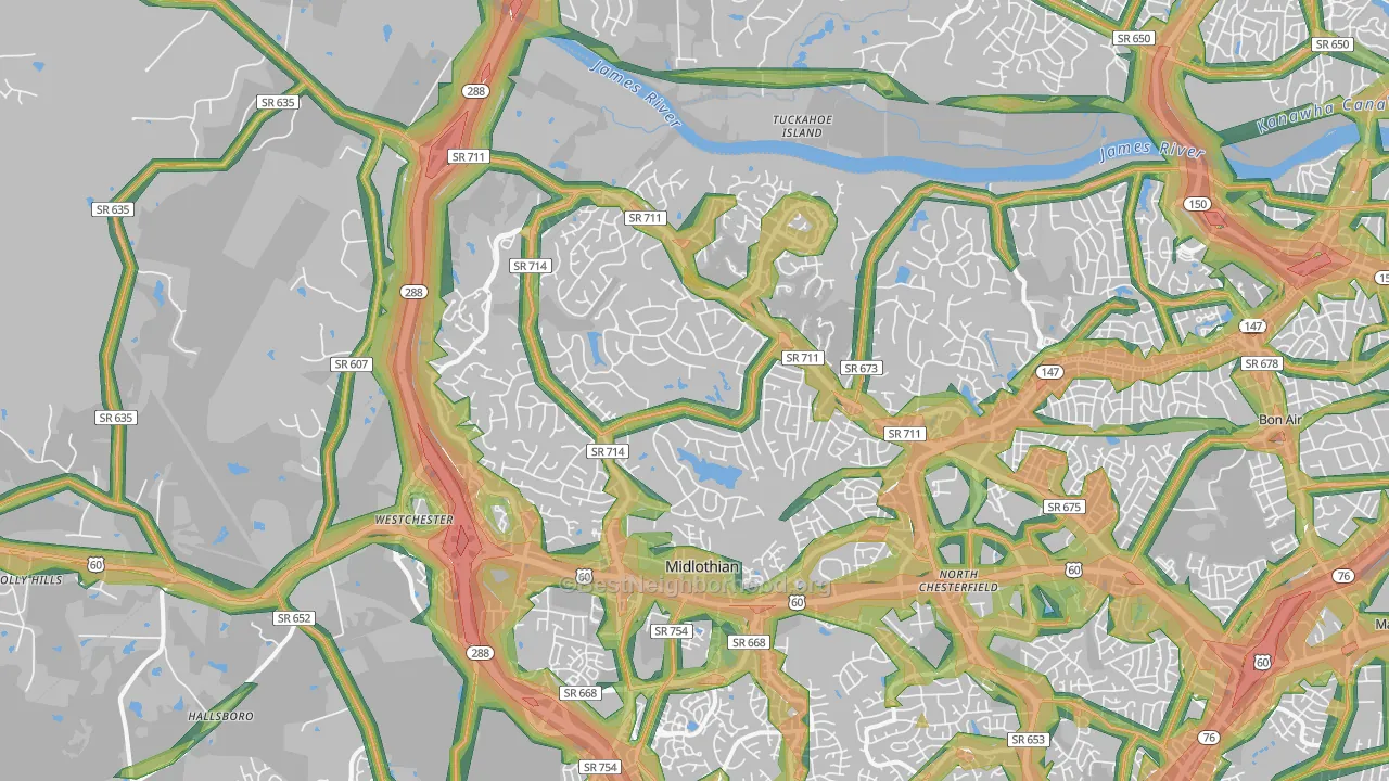 23113, VA Map of Noise Levels in 23113