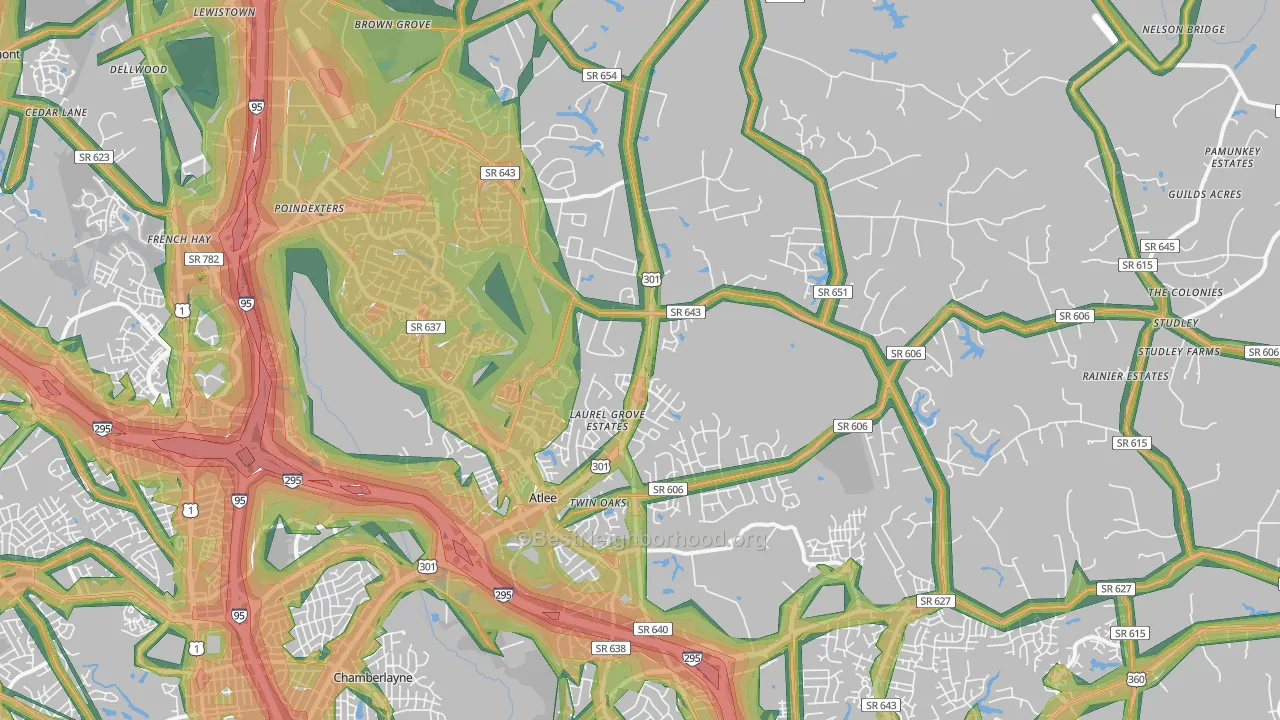 23116, VA Map of Noise Levels in 23116