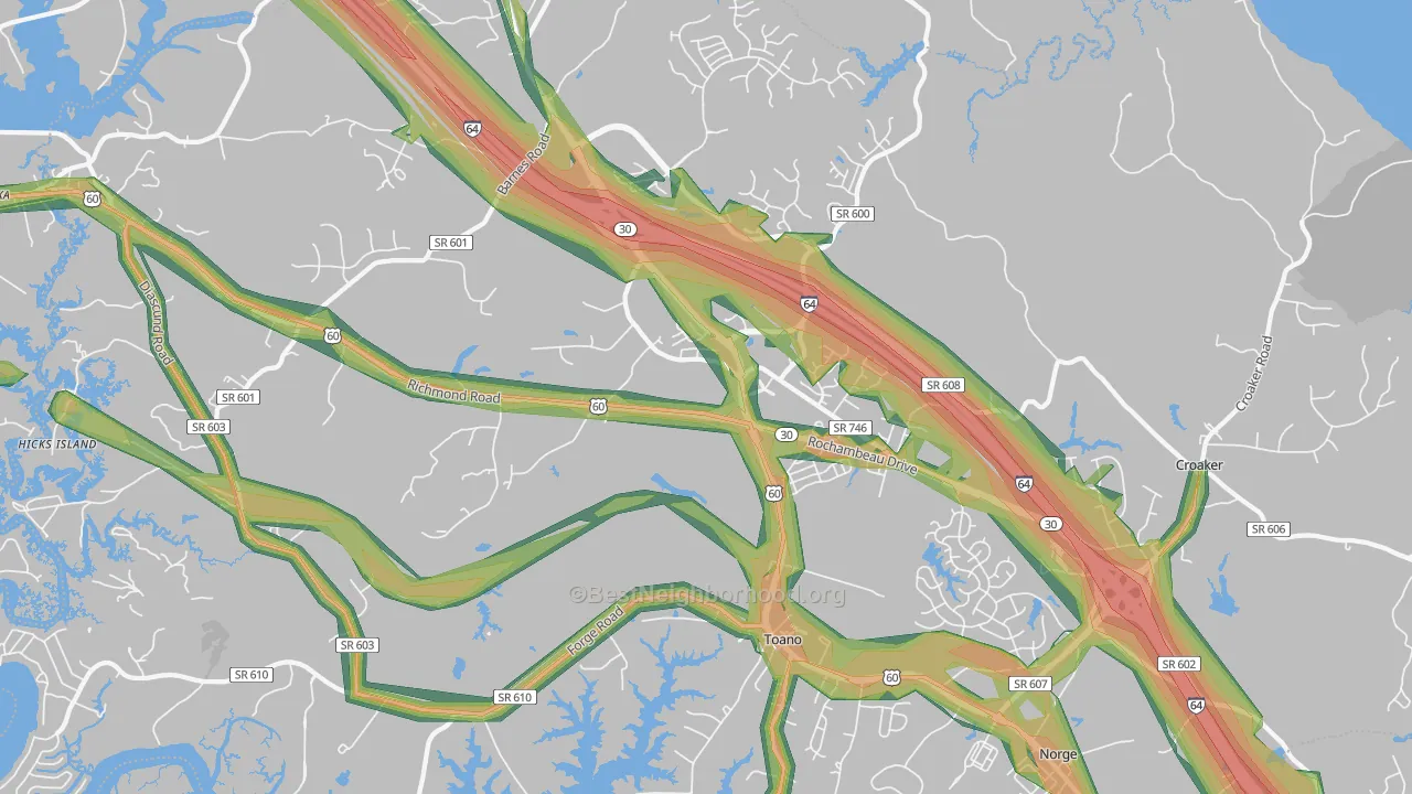 23168, VA Map of Noise Levels in 23168