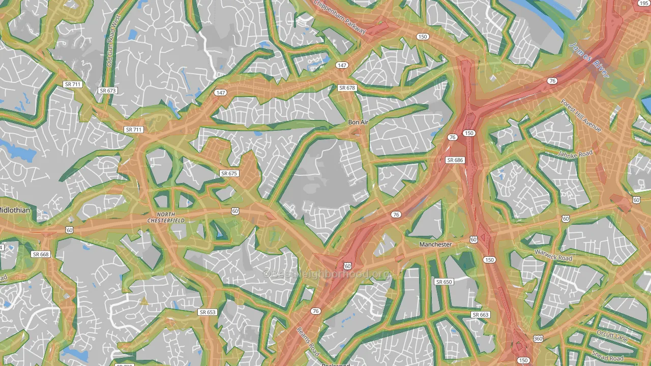 23235, VA Map of Noise Levels in 23235