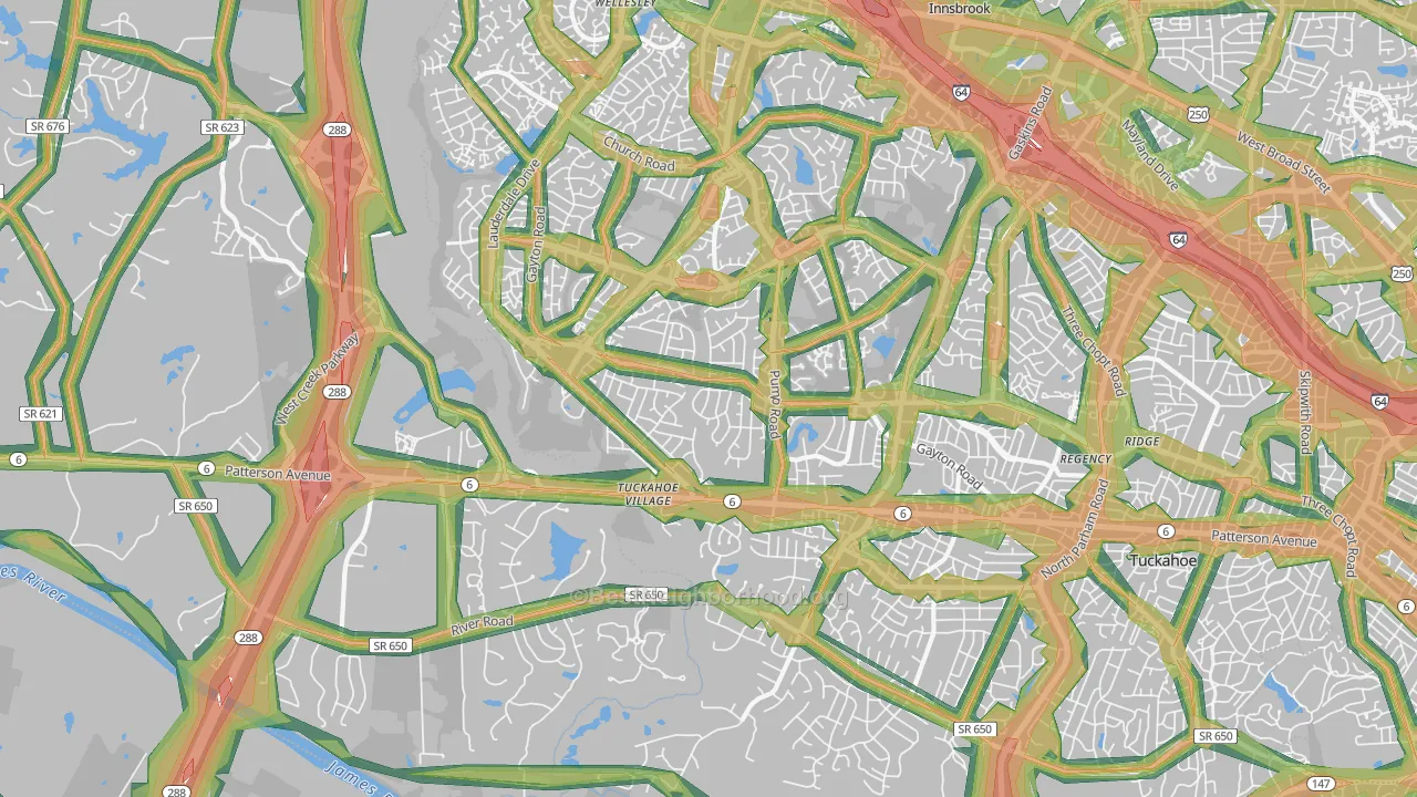 23238, VA Map of Noise Levels in 23238