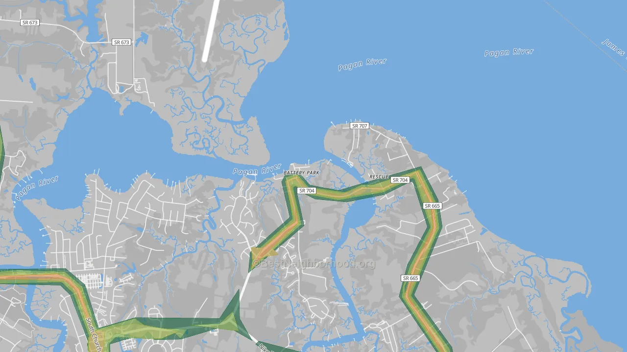 23304, VA Map of Noise Levels in 23304