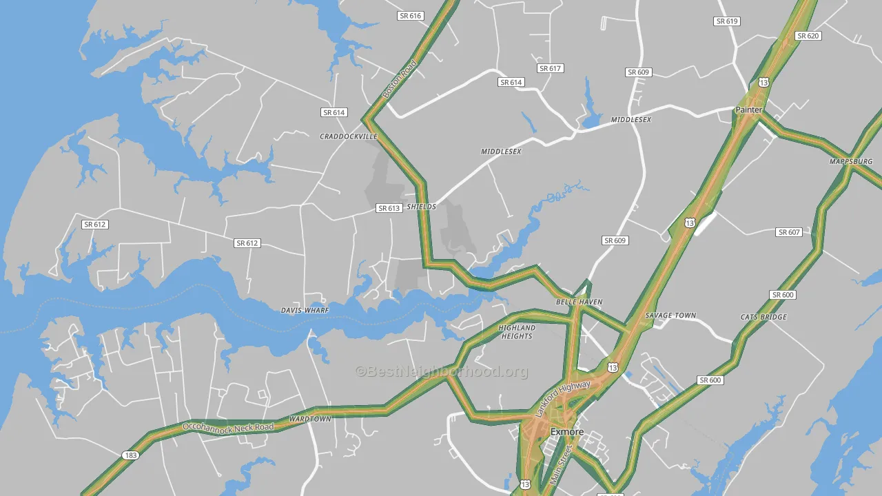 23306, VA Map of Noise Levels in 23306