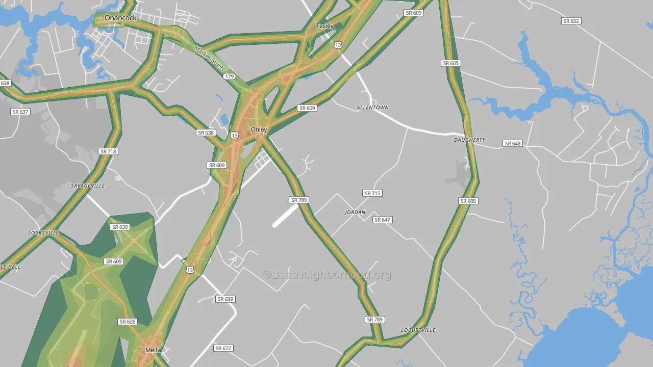 23418, VA Map of Noise Levels in 23418