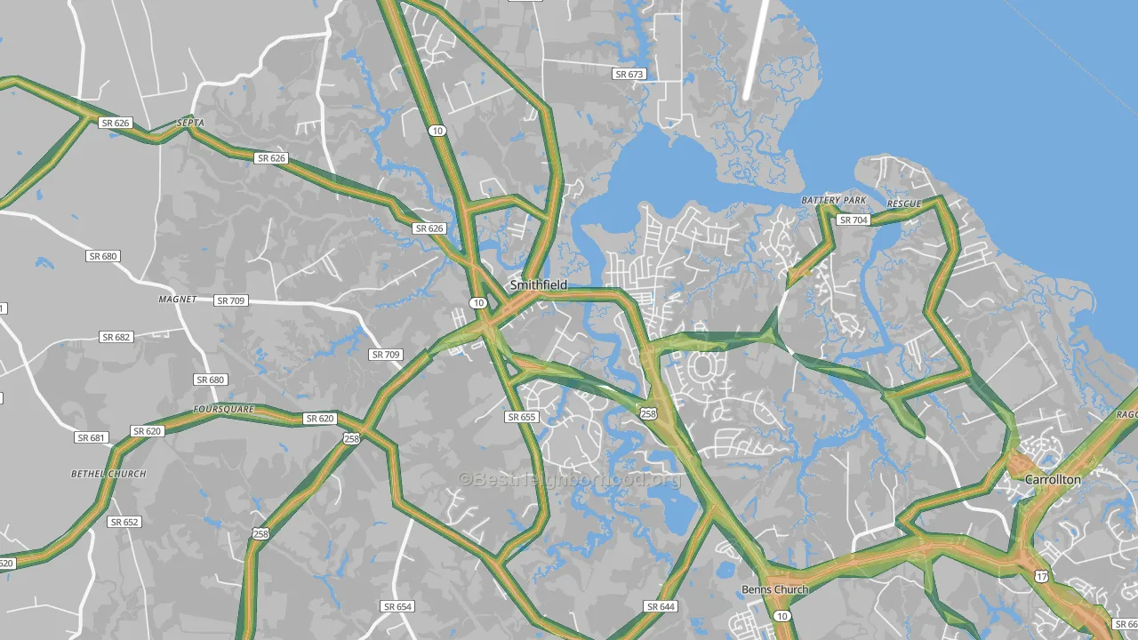 23430, VA Map of Noise Levels in 23430
