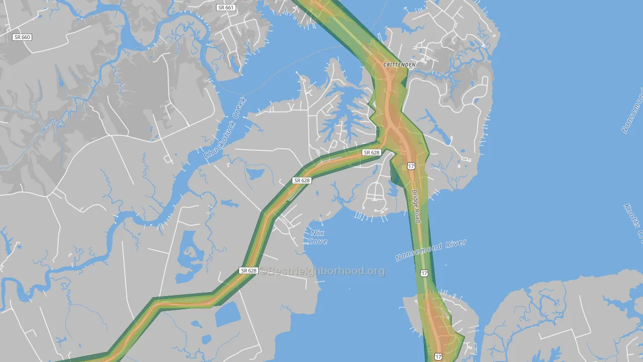 23436, VA Map of Noise Levels in 23436