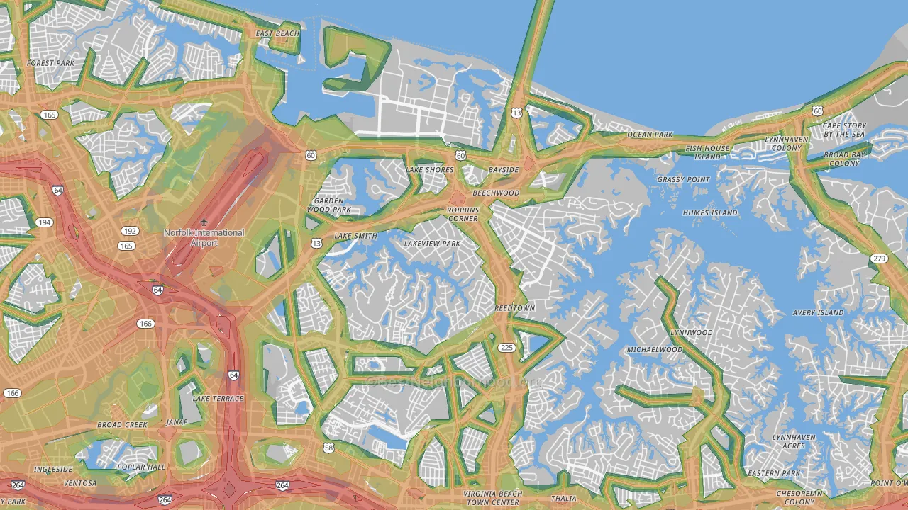 23455, VA Map of Noise Levels in 23455