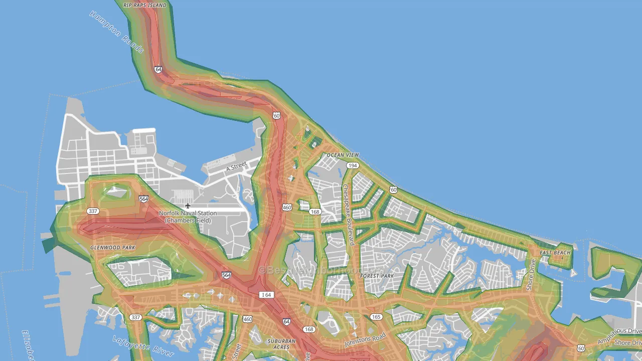 23503, VA Map of Noise Levels in 23503