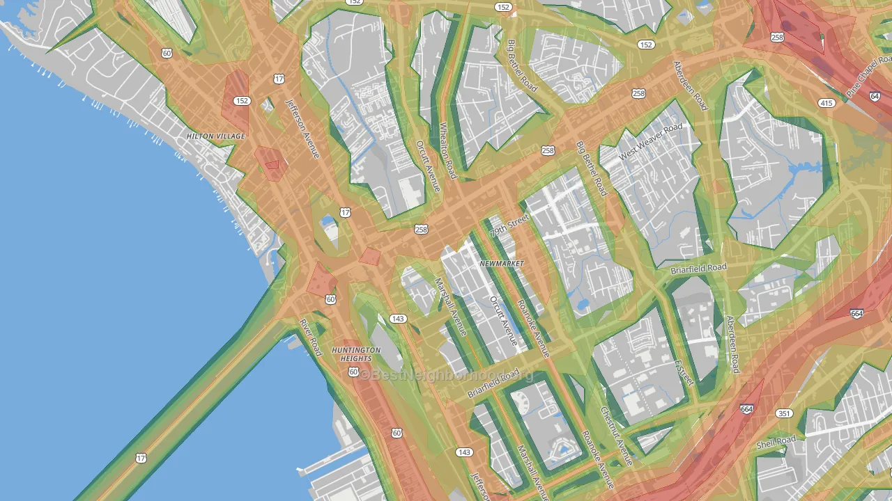 23605, VA Map of Noise Levels in 23605