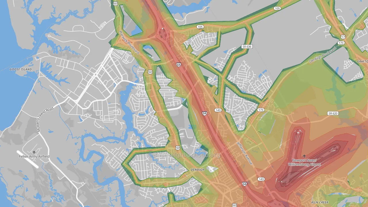 23608, VA Map of Noise Levels in 23608