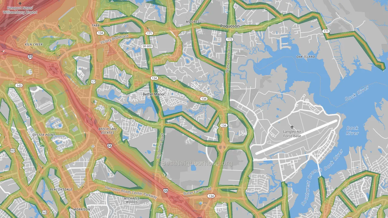 23665, VA Map of Noise Levels in 23665