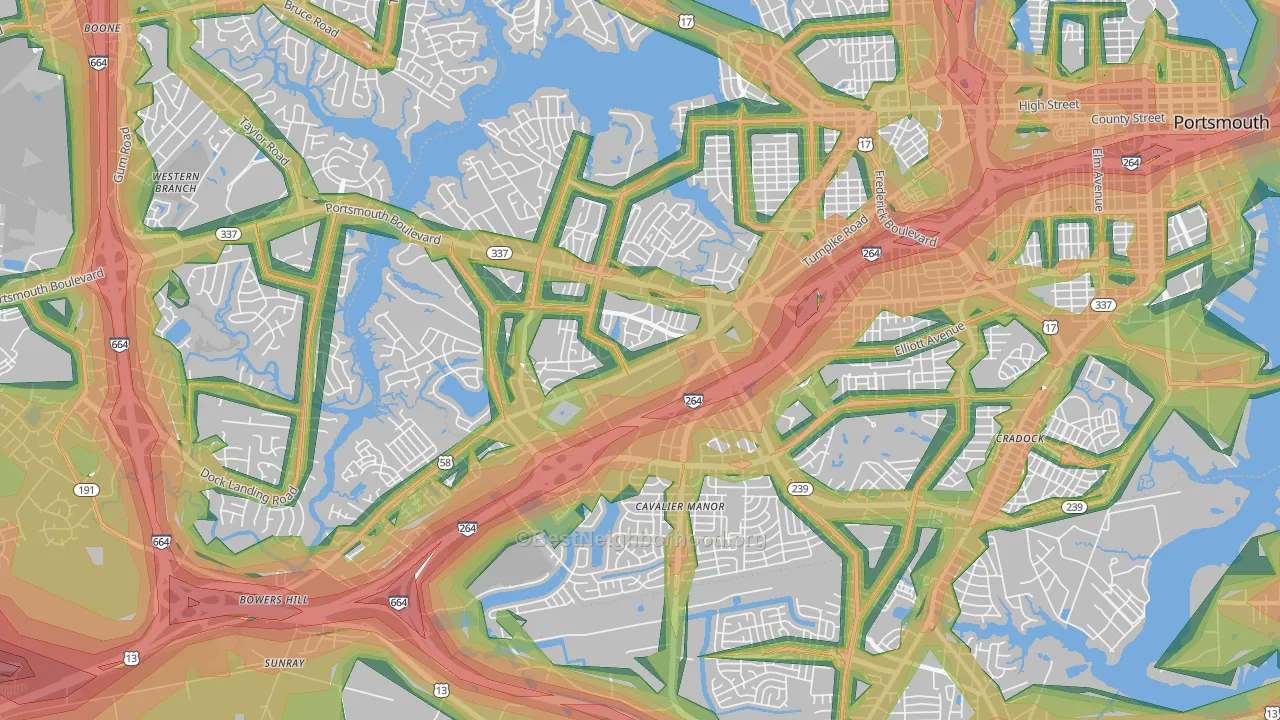 23701, VA Map of Noise Levels in 23701
