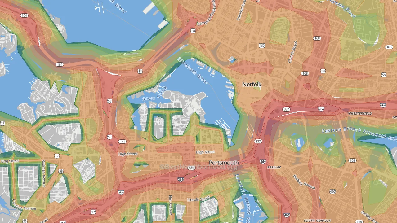 23708, VA Map of Noise Levels in 23708