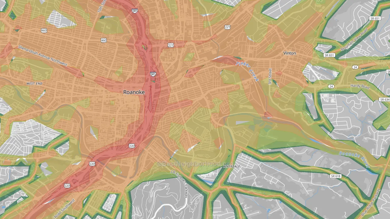 24013, VA Map of Noise Levels in 24013