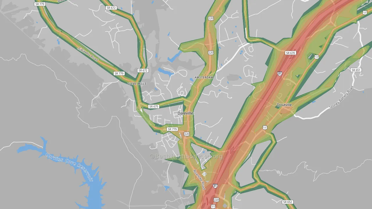 24083, VA Map of Noise Levels in 24083