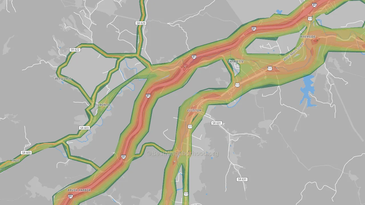 24087, VA Map of Noise Levels in 24087