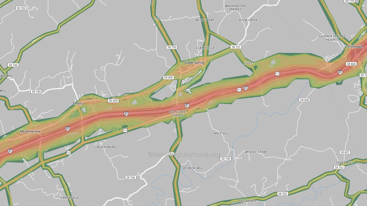 24340, VA Map of Noise Levels in 24340
