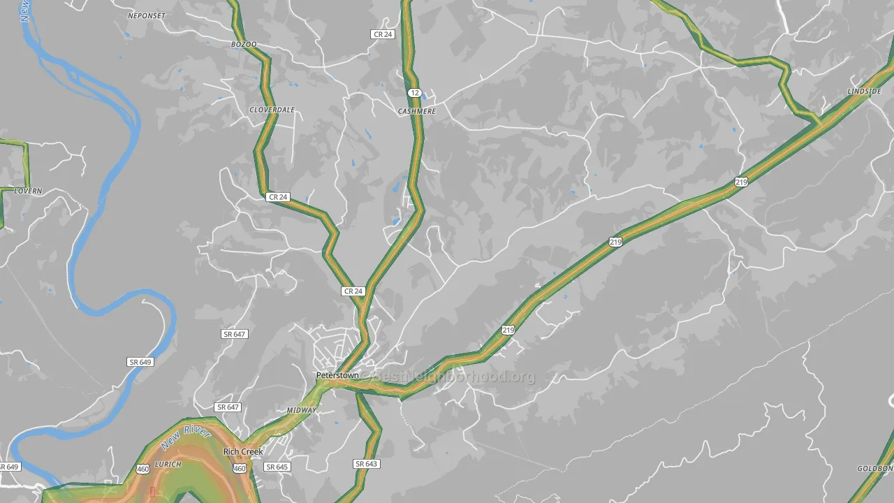 24963, WV Map of Noise Levels in 24963