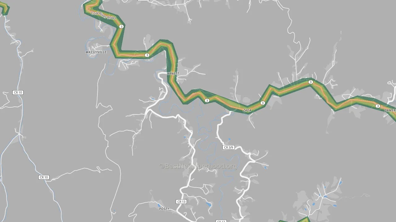25007, WV Map of Noise Levels in 25007