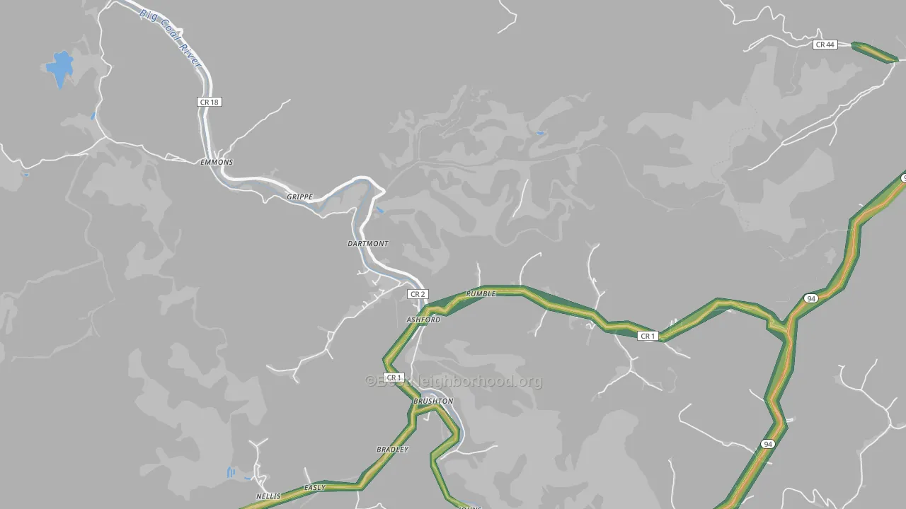 25009, WV Map of Noise Levels in 25009