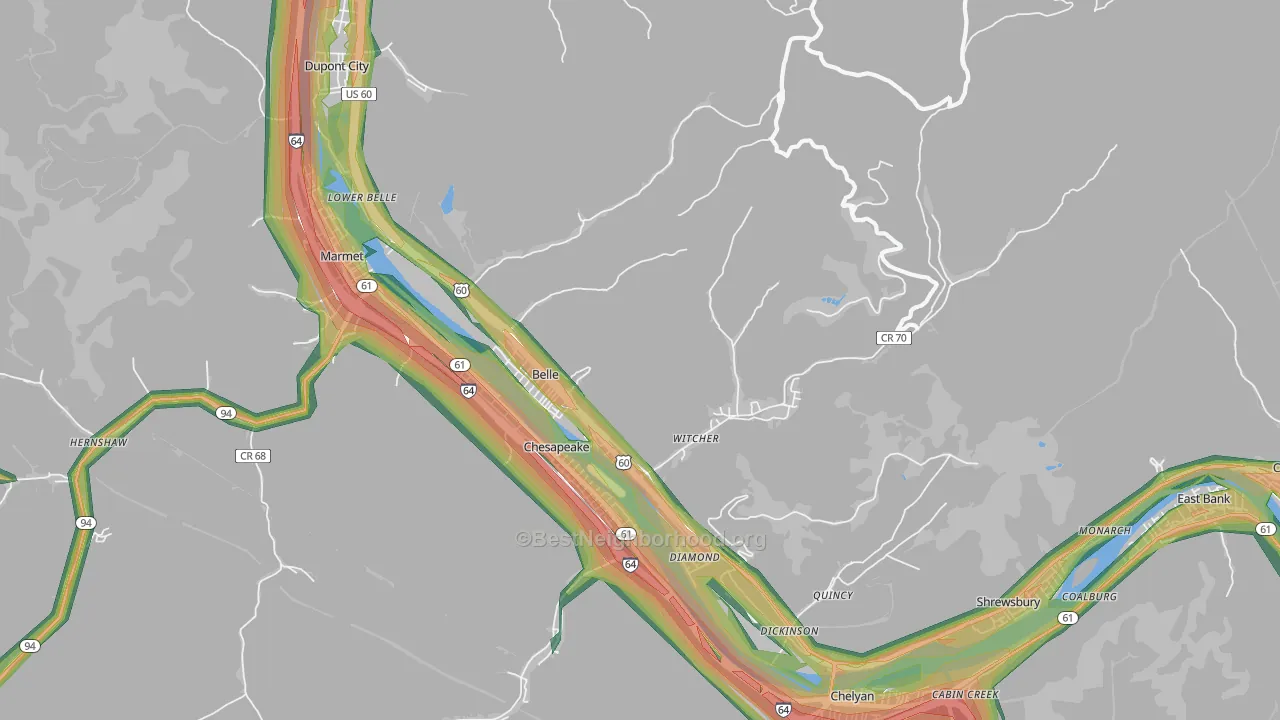 25015, WV Map of Noise Levels in 25015