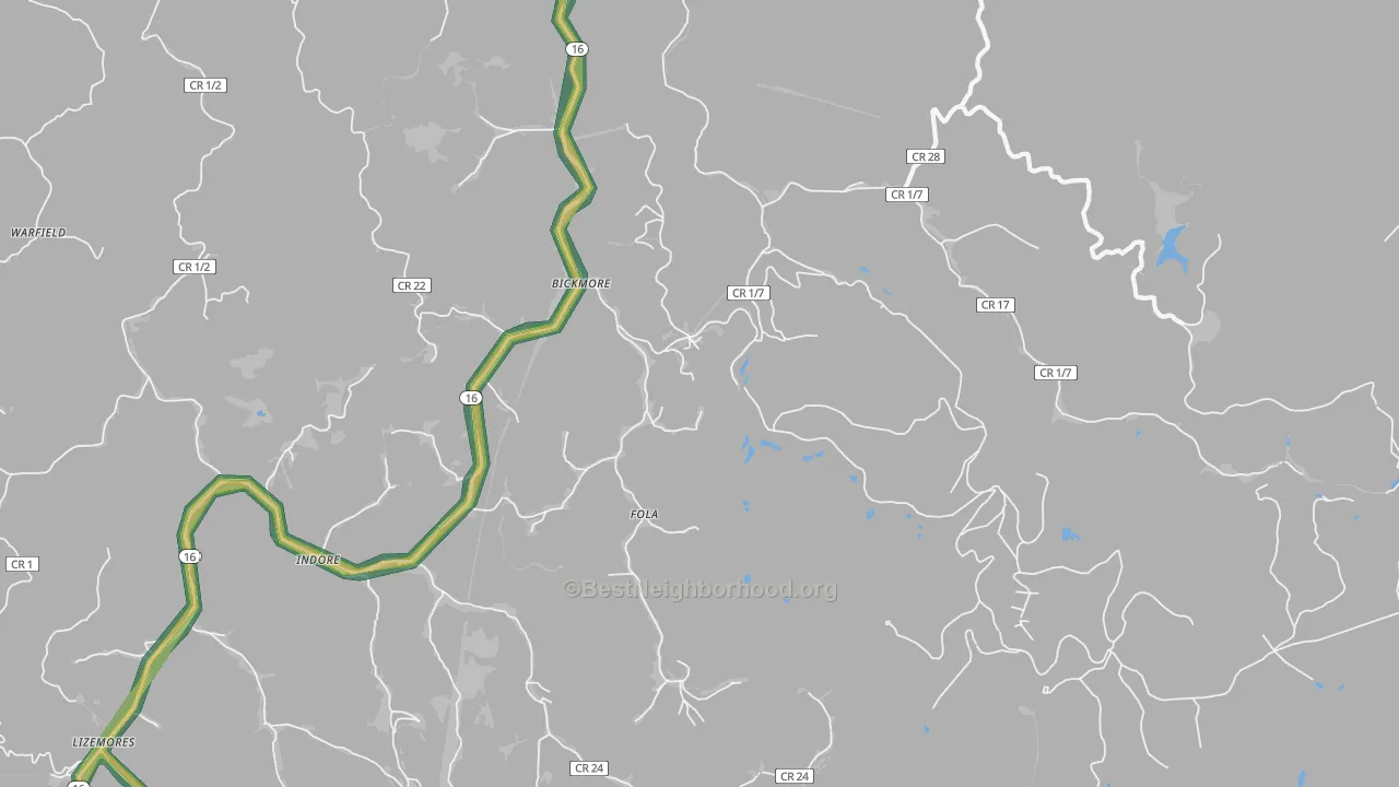25019, WV Map of Noise Levels in 25019