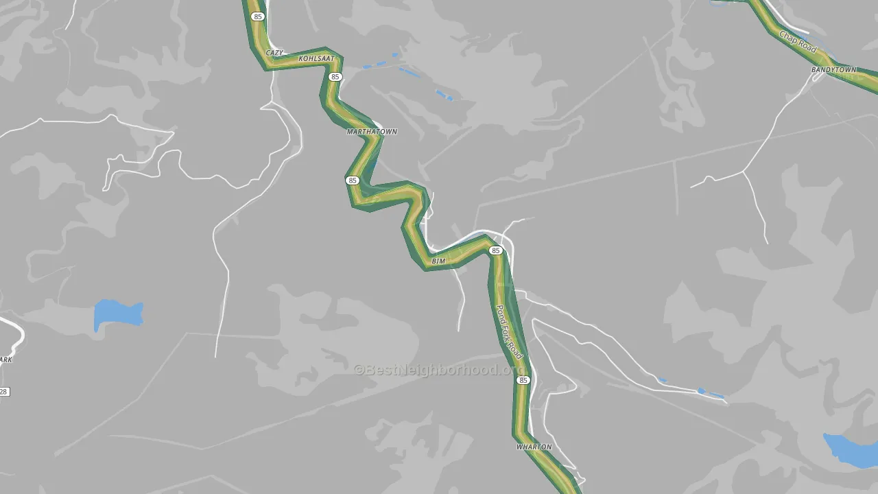 25021, WV Map of Noise Levels in 25021