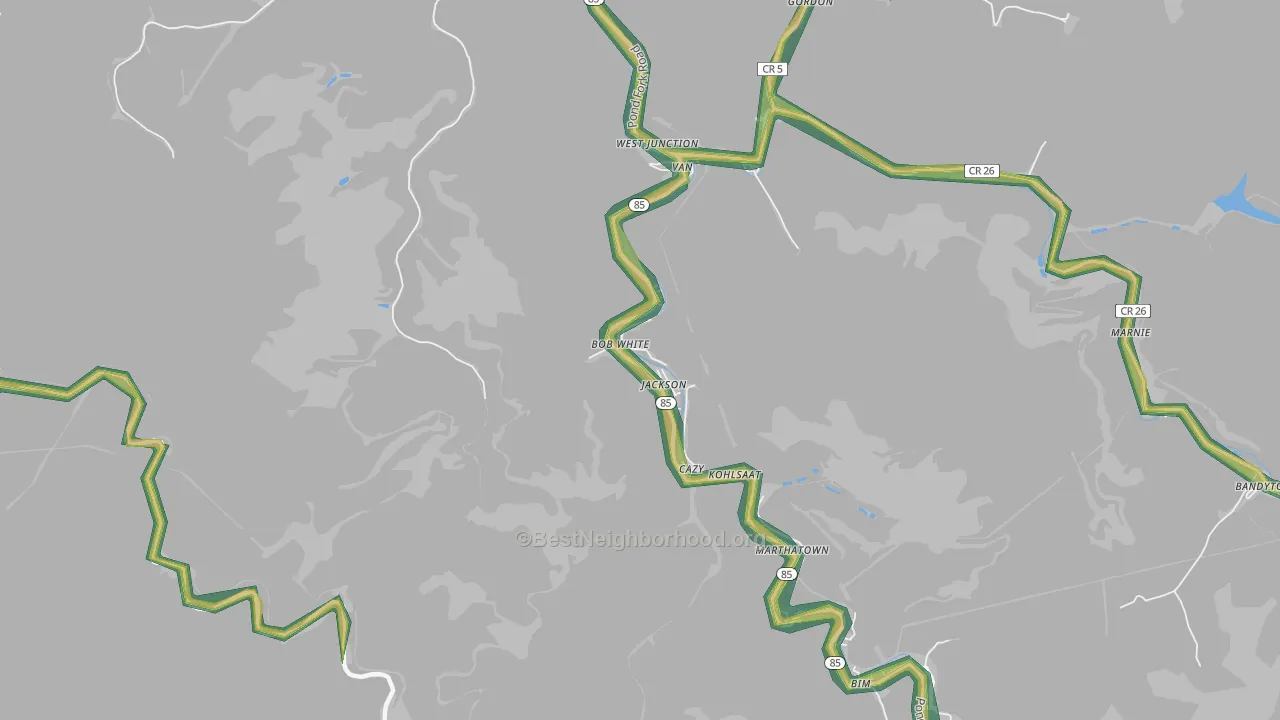 25028, WV Map of Noise Levels in 25028