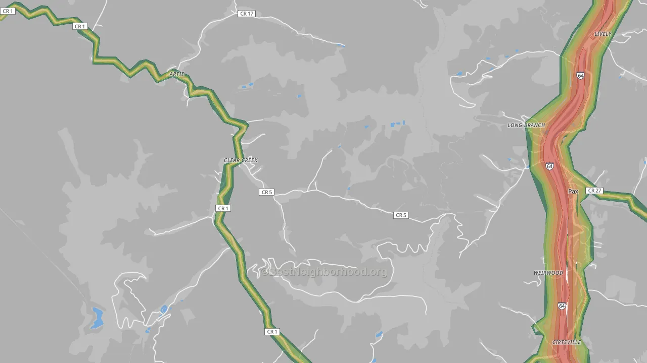 25044, WV Map of Noise Levels in 25044