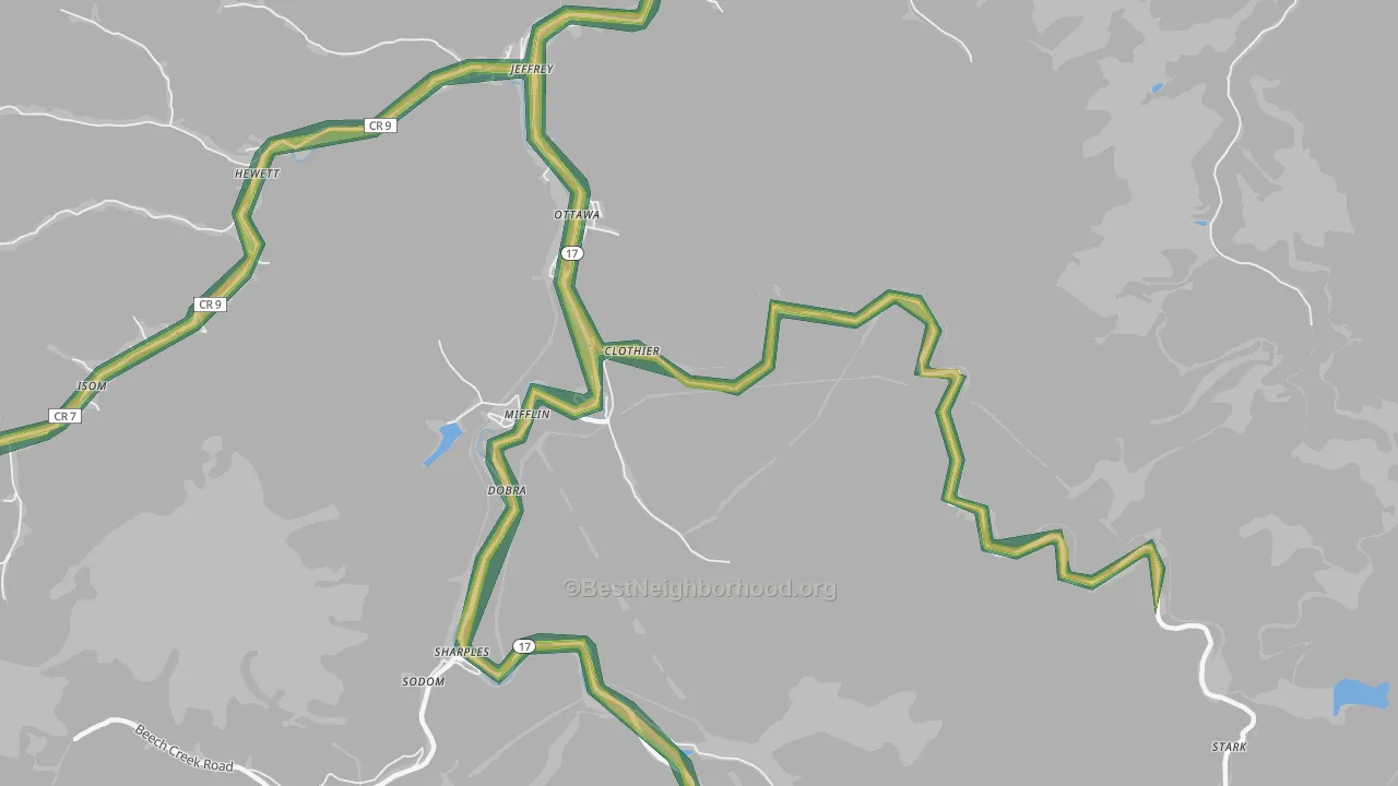 25047, WV Map of Noise Levels in 25047