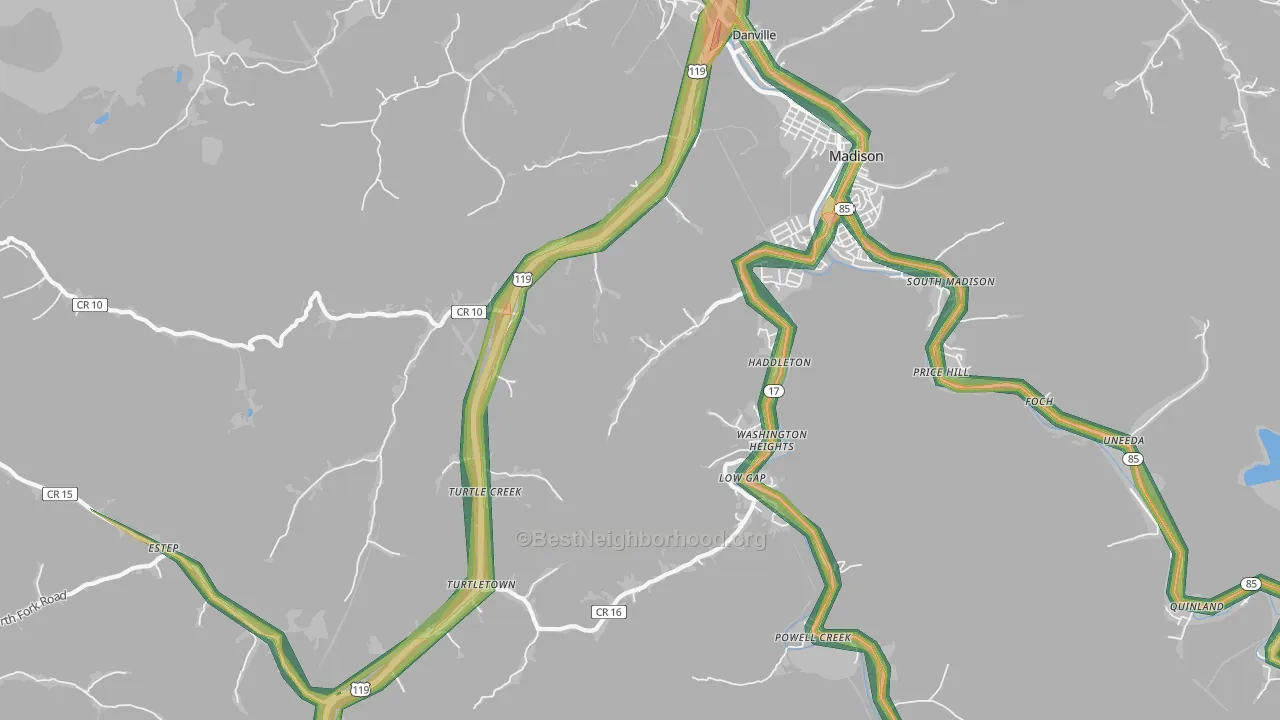 25053, WV Map of Noise Levels in 25053
