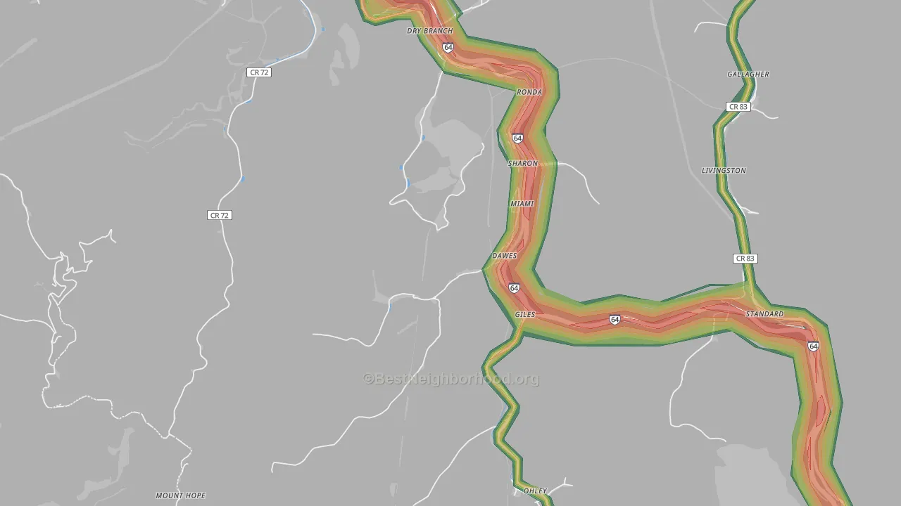 25054, WV Map of Noise Levels in 25054