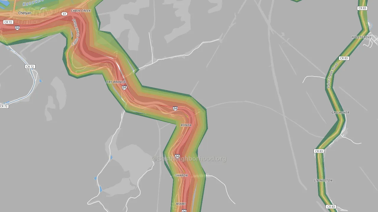 25061, WV Map of Noise Levels in 25061