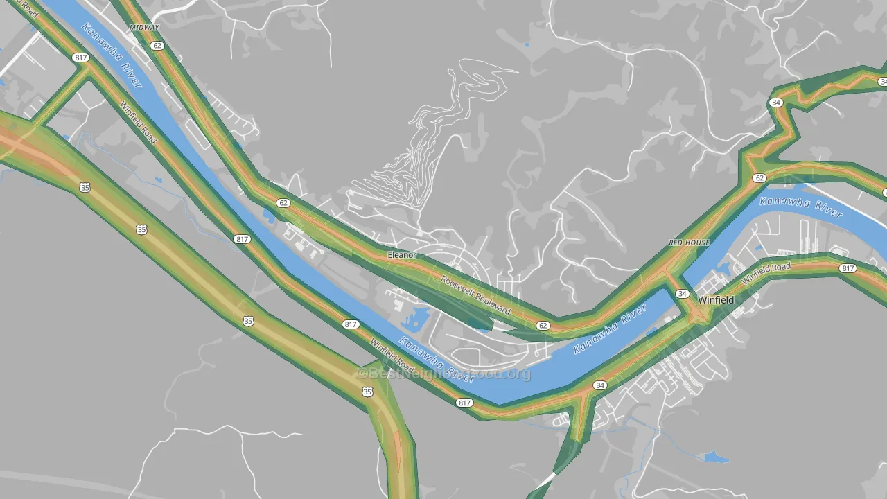 25070, WV Map of Noise Levels in 25070