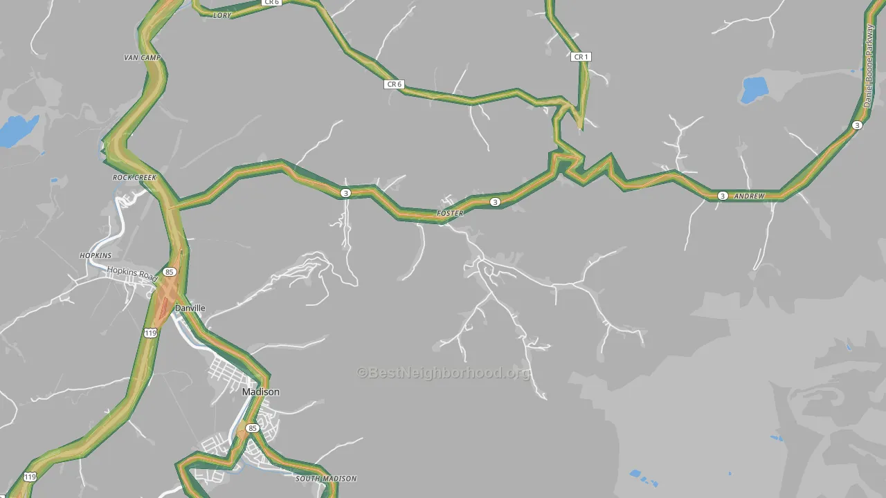 25081, WV Map of Noise Levels in 25081