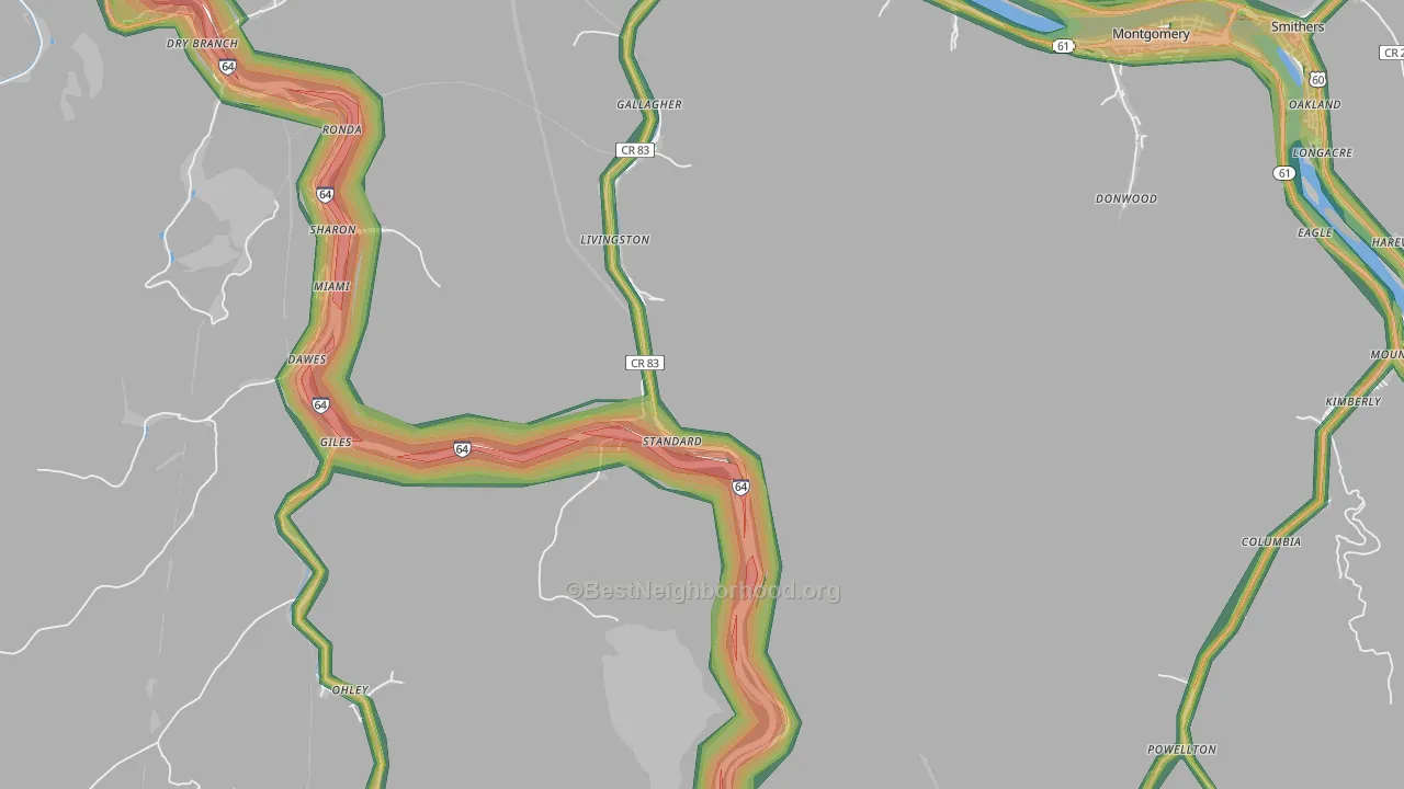 25083, WV Map of Noise Levels in 25083