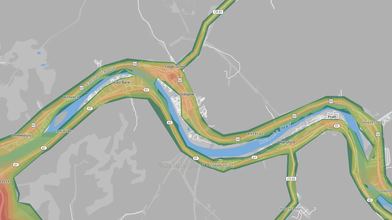 25086, WV Map of Noise Levels in 25086