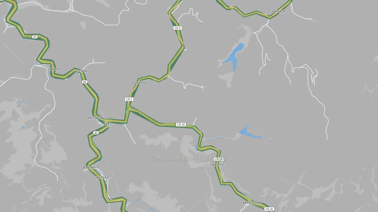 25093, WV Map of Noise Levels in 25093