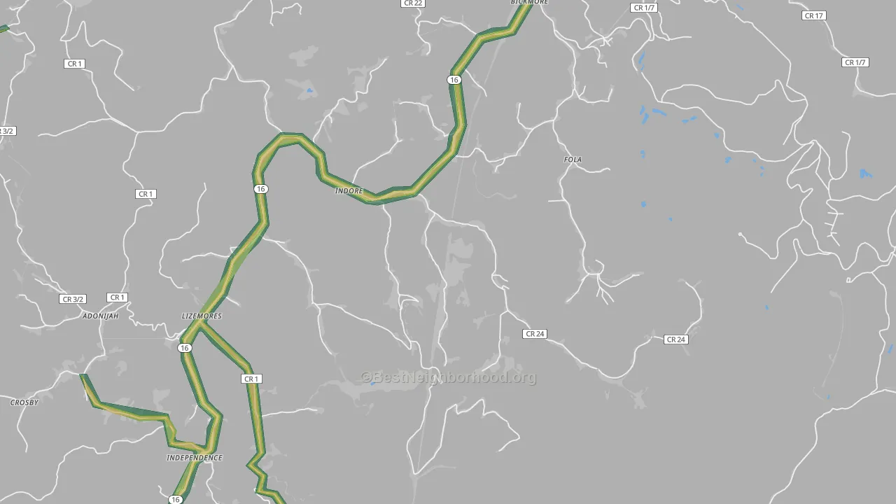25111, WV Map of Noise Levels in 25111