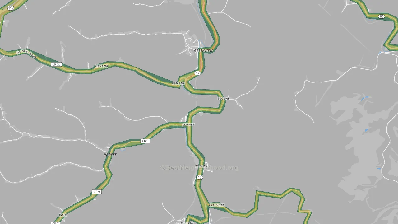 25114, WV Map of Noise Levels in 25114