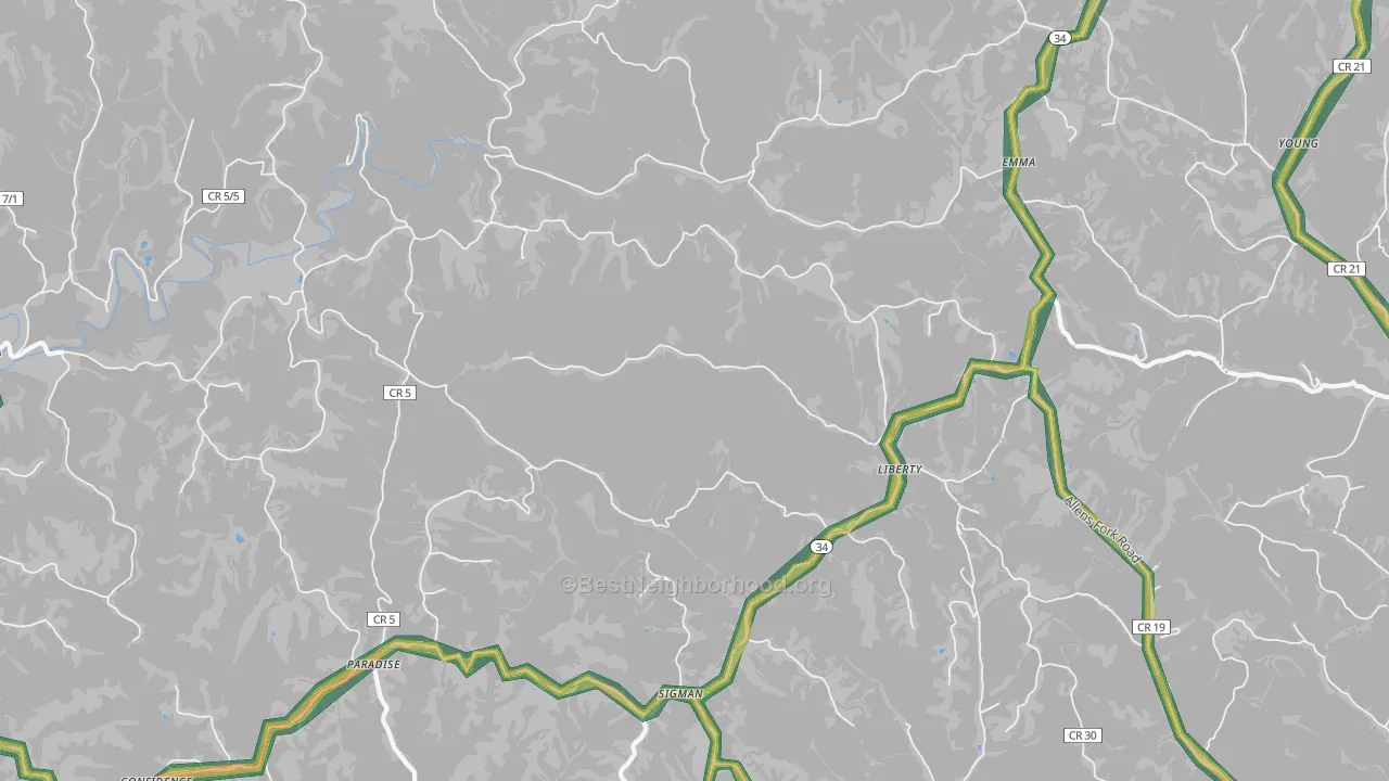 25124, WV Map of Noise Levels in 25124