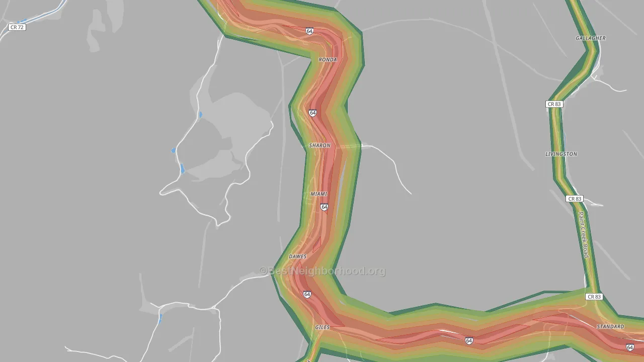 25134, WV Map of Noise Levels in 25134