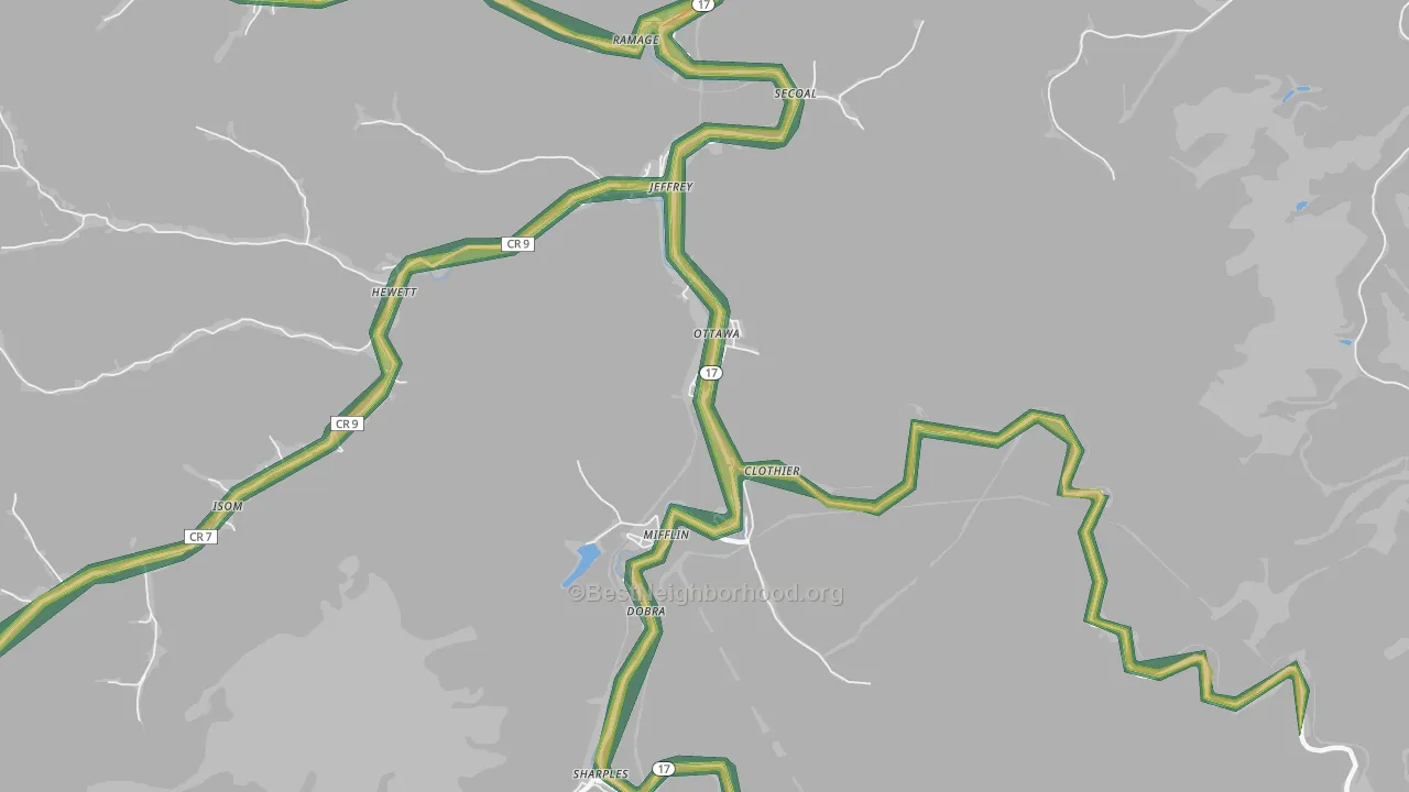 25149, WV Map of Noise Levels in 25149